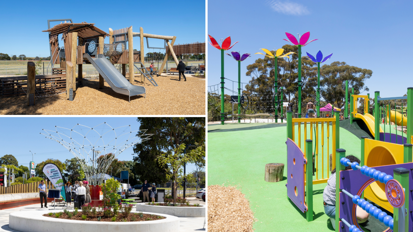 Collage of photos of the three new parks