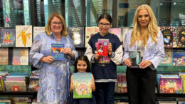 Pictured L-R: Member for Sydenham Natalie Hutchins MP, local readers Audrey and Amelia and Brimbank Mayor Cr Ranka Rasic celebrate funding for the Premier's Reading Challenge 2023-24.
